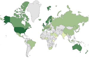Chloropleth map of Open Data Index scores. 